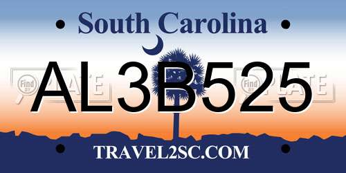 AL3B525 South Carolina License Plate