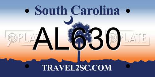 AL630 South Carolina License Plate