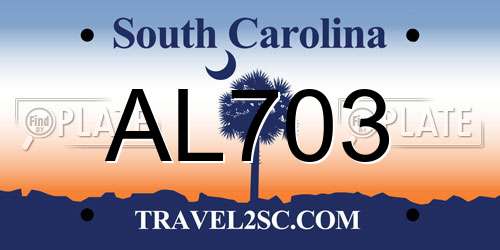 AL703 South Carolina License Plate