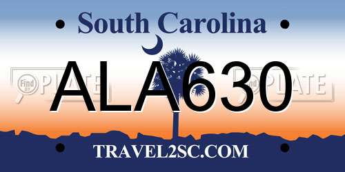 ALA630 South Carolina License Plate