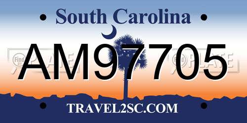 AM97705 South Carolina License Plate