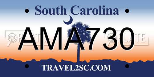 AMA730 South Carolina License Plate
