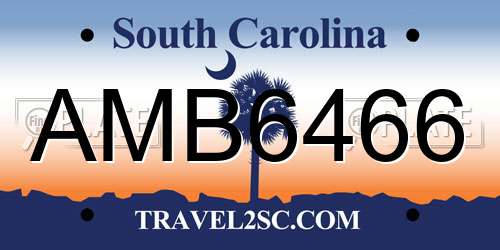 AMB6466 South Carolina License Plate