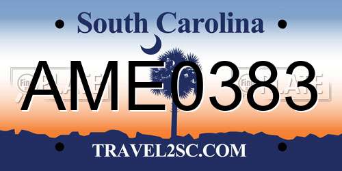 AME0383 South Carolina License Plate