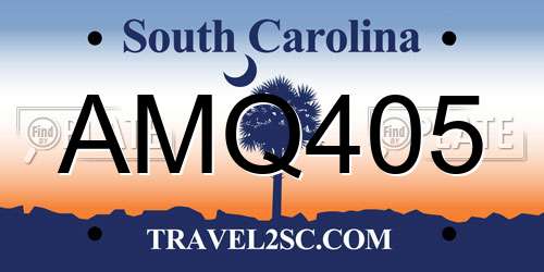 AMQ405 South Carolina License Plate