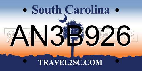AN3B926 South Carolina License Plate