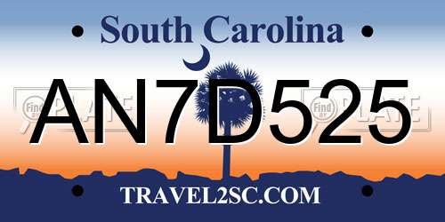 AN7D525 South Carolina License Plate