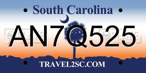 AN7Q525 South Carolina License Plate
