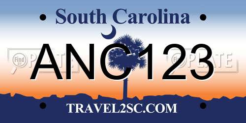 ANC123 South Carolina License Plate