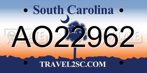 AO22962 South Carolina License Plate