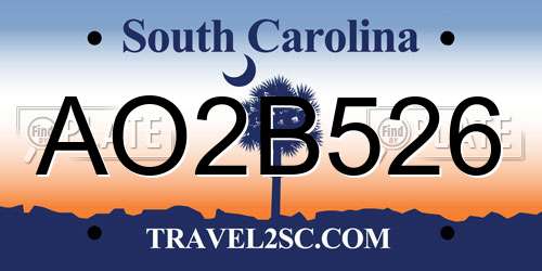 AO2B526 South Carolina License Plate