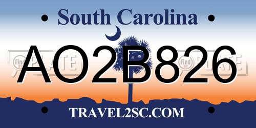 AO2B826 South Carolina License Plate