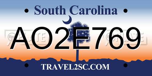AO2E769 South Carolina License Plate