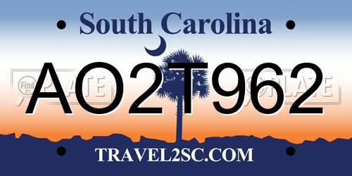 AO2T962 South Carolina License Plate