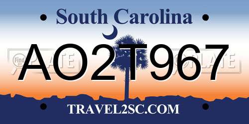 AO2T967 South Carolina License Plate