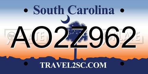 AO2Z962 South Carolina License Plate