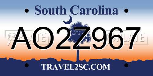 AO2Z967 South Carolina License Plate