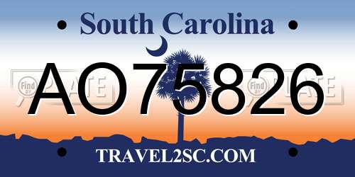 AO75826 South Carolina License Plate
