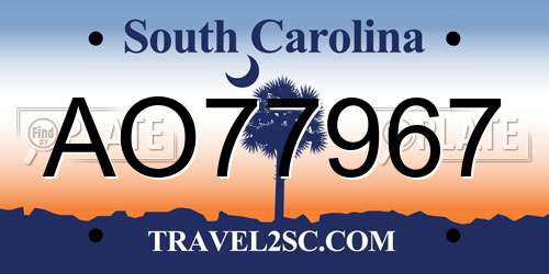 AO77967 South Carolina License Plate