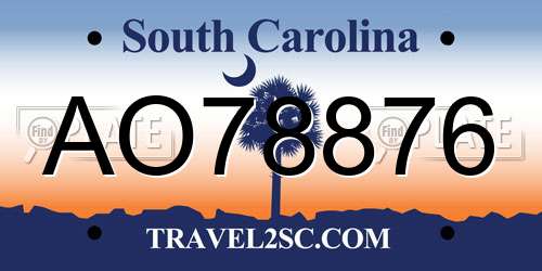 AO78876 South Carolina License Plate
