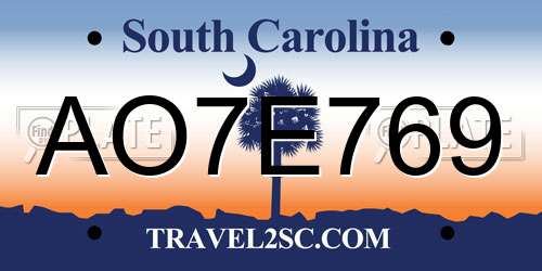 AO7E769 South Carolina License Plate