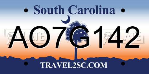 AO7G142 South Carolina License Plate