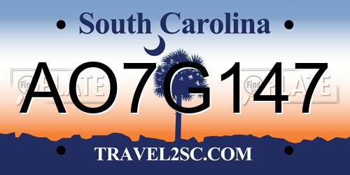 AO7G147 South Carolina License Plate