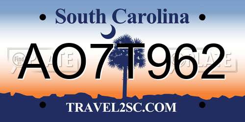 AO7T962 South Carolina License Plate