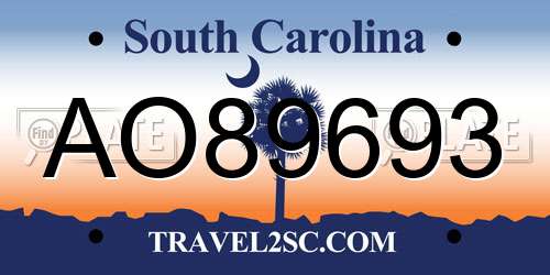 AO89693 South Carolina License Plate