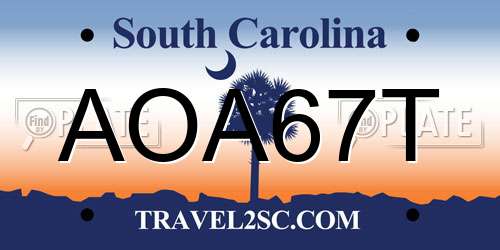 AOA67T South Carolina License Plate