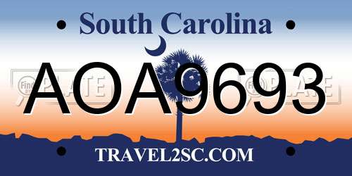 AOA9693 South Carolina License Plate