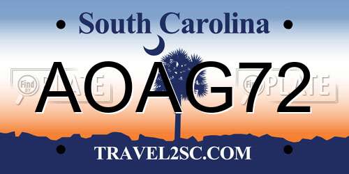 AOAG72 South Carolina License Plate
