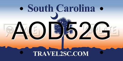 AOD52G South Carolina License Plate