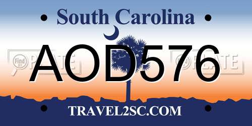 AOD576 South Carolina License Plate