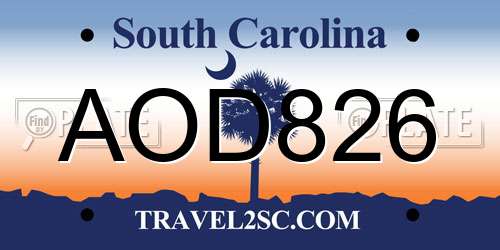 AOD826 South Carolina License Plate