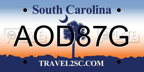 AOD87G South Carolina License Plate