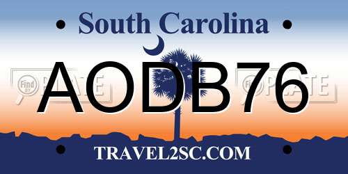 AODB76 South Carolina License Plate