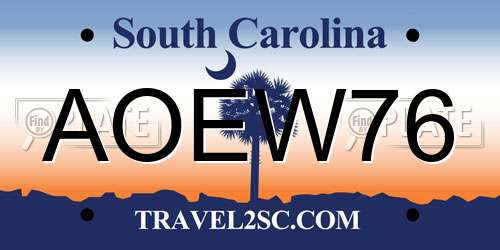 AOEW76 South Carolina License Plate