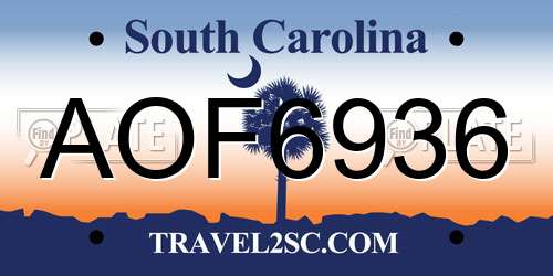 AOF6936 South Carolina License Plate