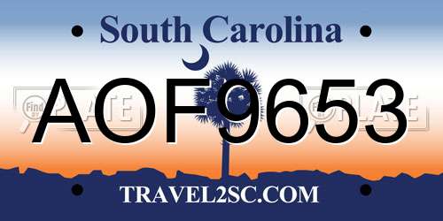 AOF9653 South Carolina License Plate