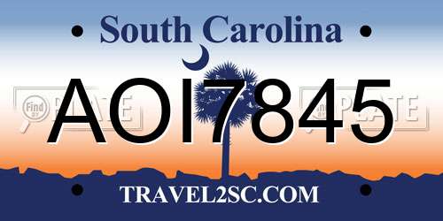 AOI7845 South Carolina License Plate