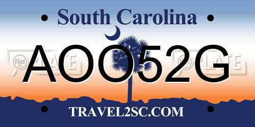 AOO52G South Carolina License Plate