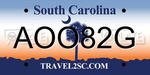 AOO82G South Carolina License Plate