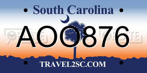 AOO876 South Carolina License Plate