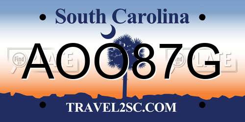 AOO87G South Carolina License Plate