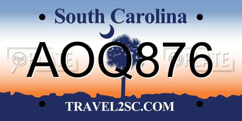 AOQ876 South Carolina License Plate