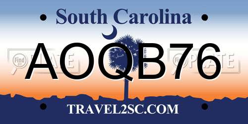 AOQB76 South Carolina License Plate