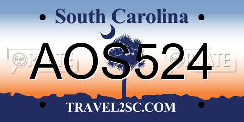 AOS524 South Carolina License Plate