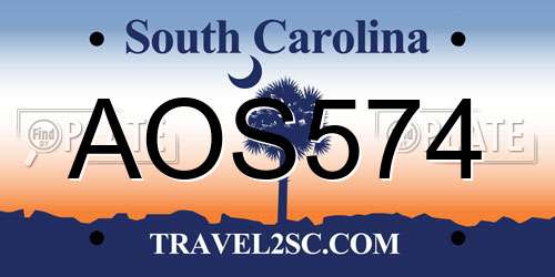 AOS574 South Carolina License Plate