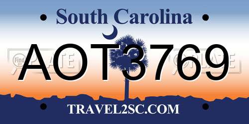 AOT3769 South Carolina License Plate